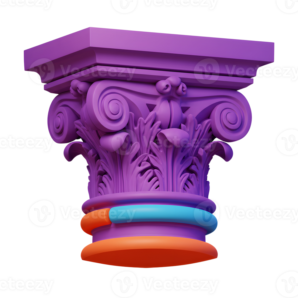 Purple Corinthian Column Capital Colorful Accents 3D Render png