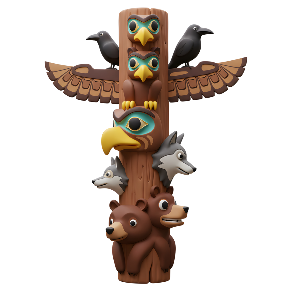 Cartoon Totem Pole Featuring Birds Wolves Bears Native American Style png