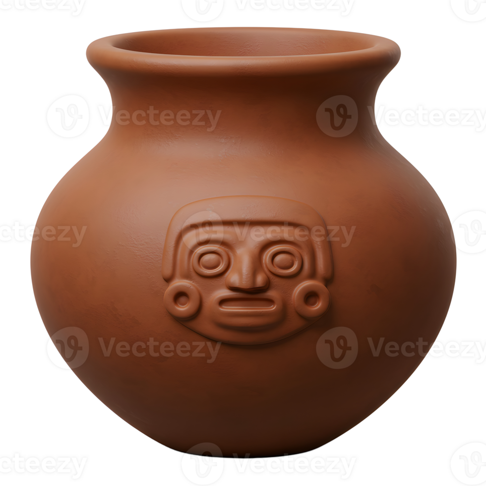 Terracotta Vase Ancient Mask Design Rustic Brown Pottery png