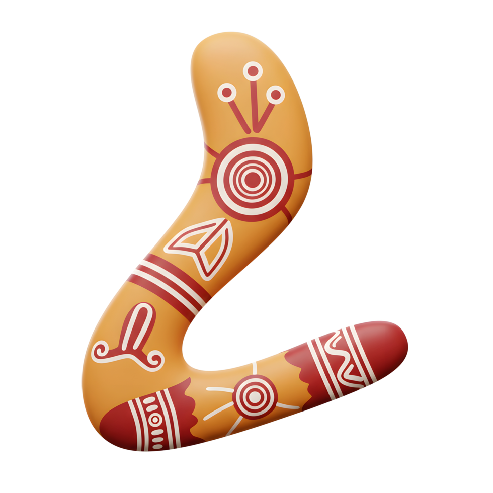 Orange Boomerang Aboriginal Art Design 3D Render png