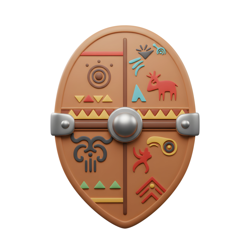 Tribal Shield Colorful Design Ancient Symbols 3D Render png