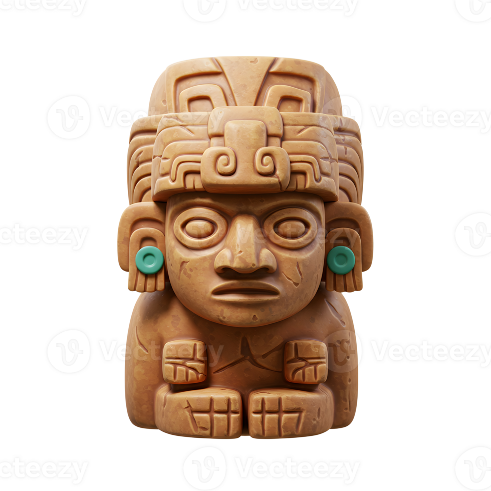 Stone Mayan Idol Carving Detailed Headwear Turquoise Accents Calm Style png