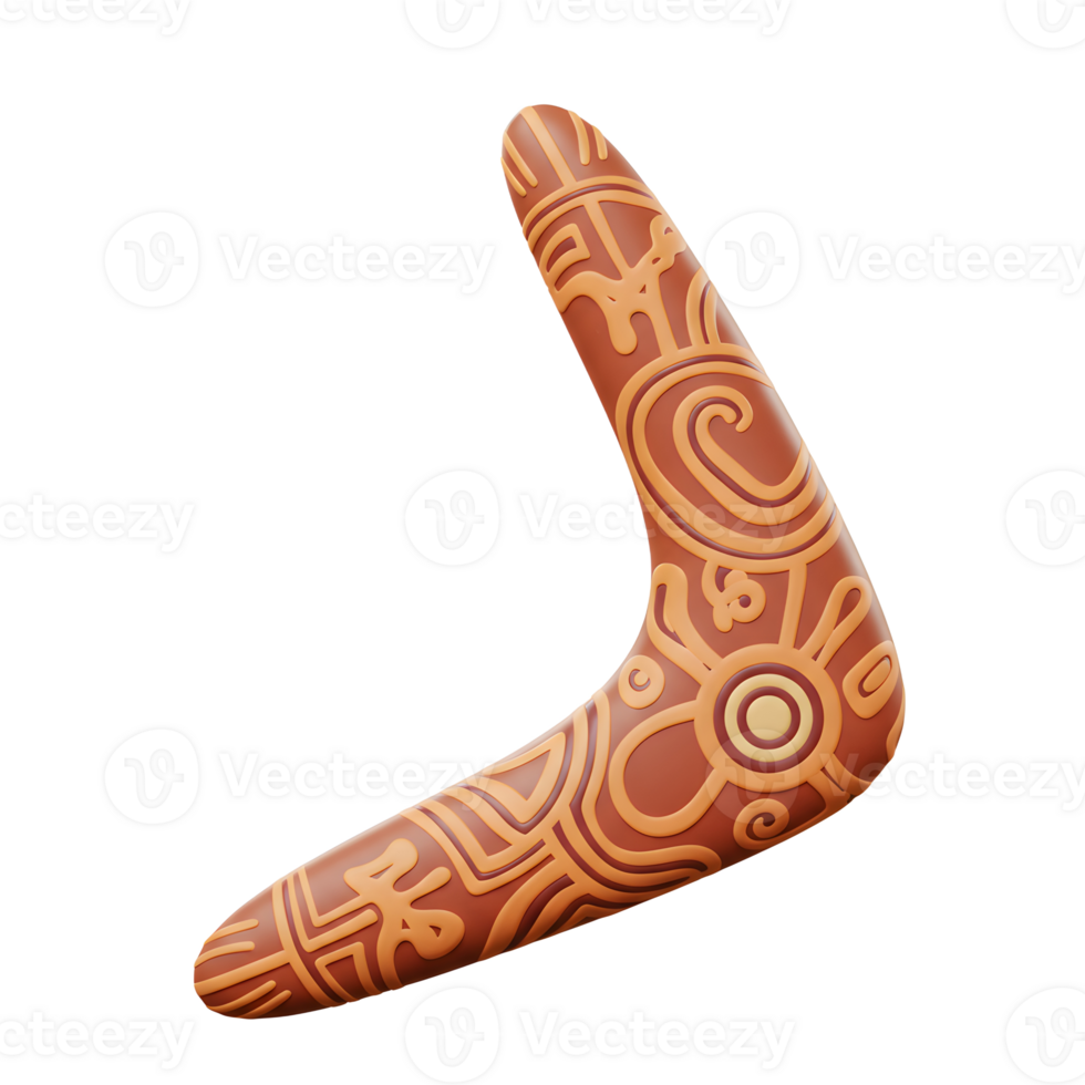 Ornate Brown Boomerang Aboriginal Art Design 3D Render png