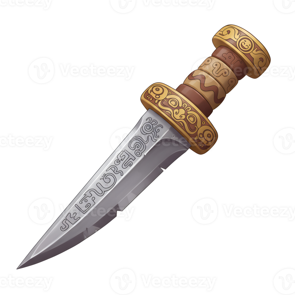 Ornate Ancient Dagger Detailed Design Brown Gold Handle Silver Blade png