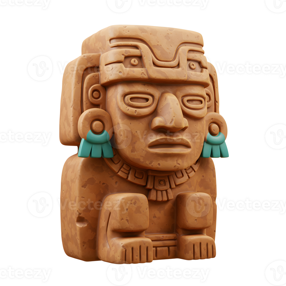 Stone Mayan Idol Statue Turquoise Accents Calm Expression png