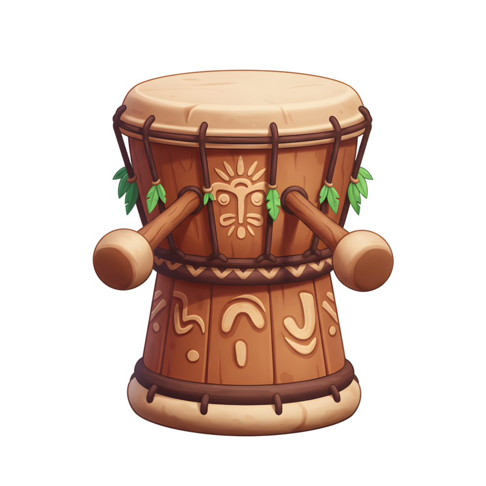 Tribal Wooden Drum Carved Design Cartoon Style png