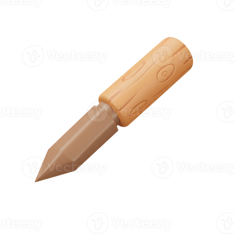 Wooden Pointed Tool 3D Model Simple Design Brown Textures png