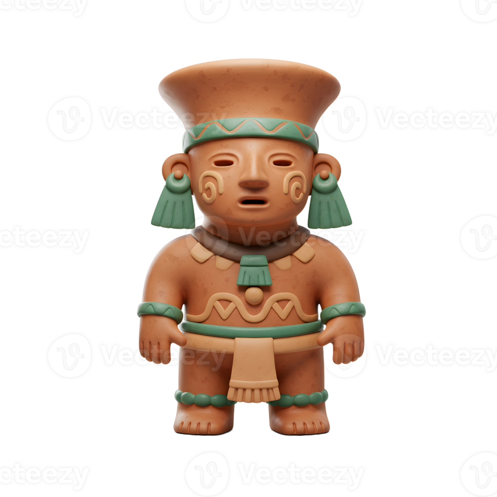 Clay Aztec Figurine Render Green Accents Simple Style png