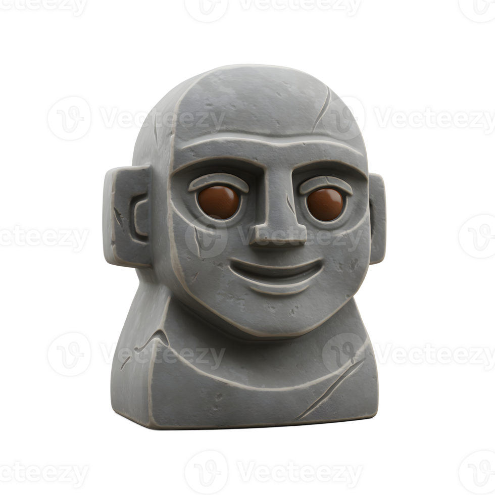 Smiling Stone Head Bust Cartoon Style Gray Texture Brown Eyes png