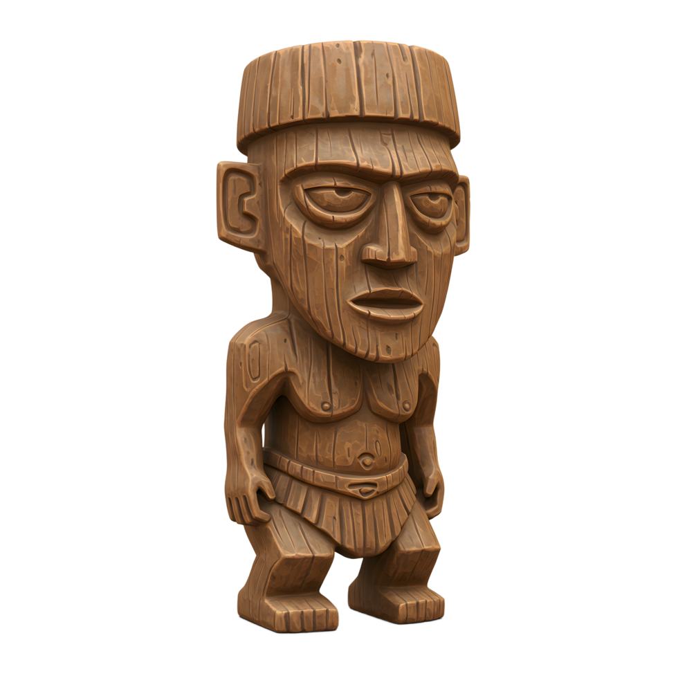 Wooden Tiki Statue Carved Figure Polynesian Idol Brown Rustic Style png