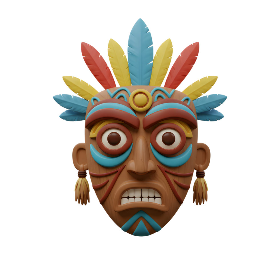 Colorful Tribal Mask 3D Render Head Feathers Design png