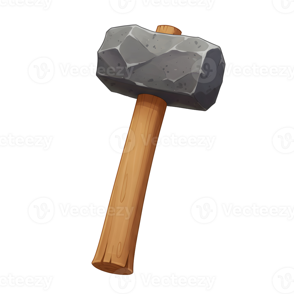 Stone Hammer Wooden Handle Cartoon Style Tool Graphic png