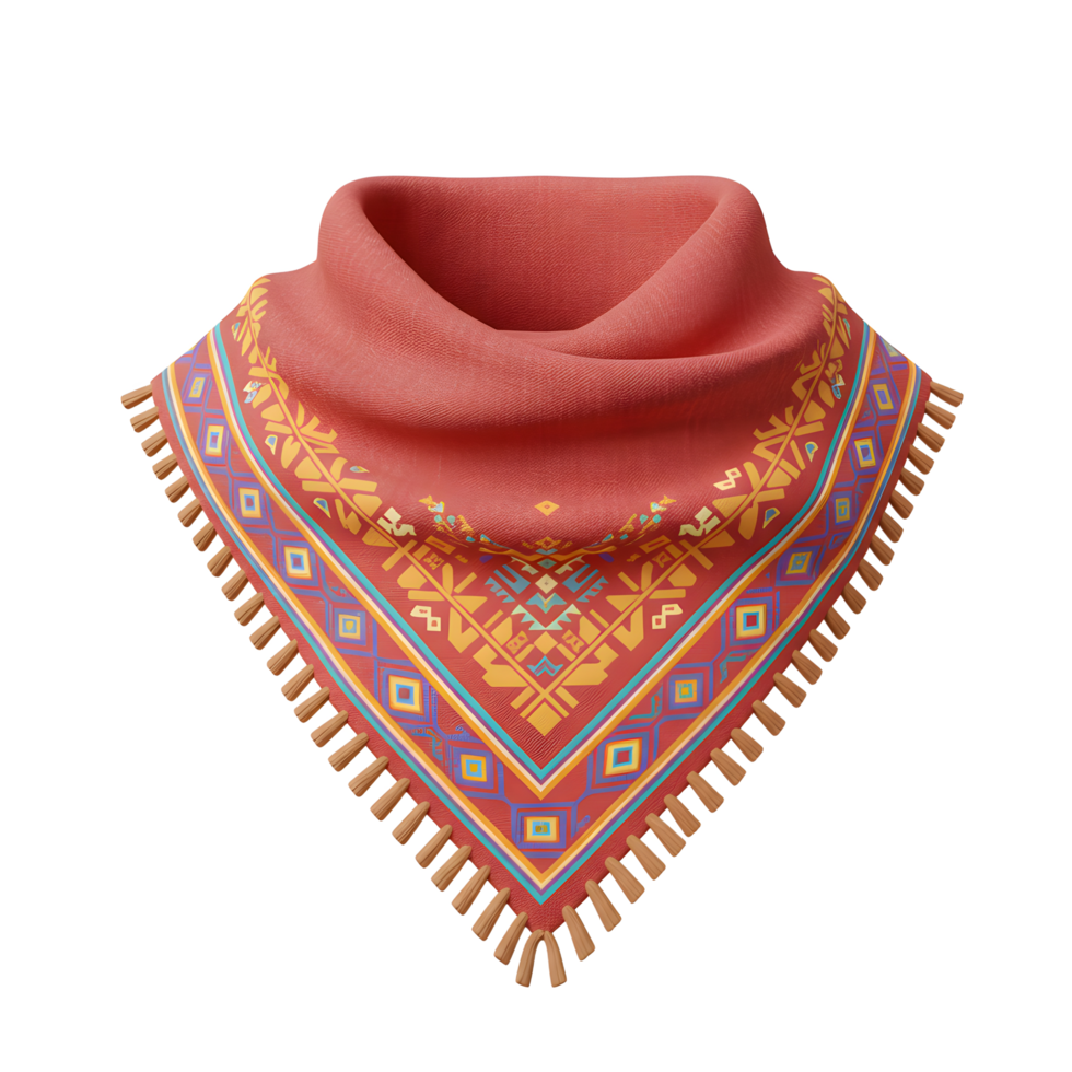 Coral Southwestern Bandana Tribal Design Tassel Detail png
