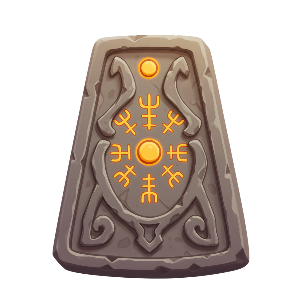 Stone Tablet Ancient Symbols Glowing Design Mystical Rune Art png