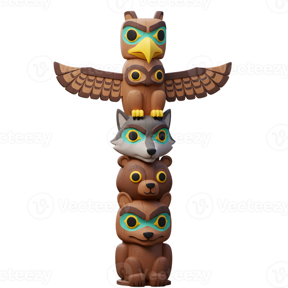 Cartoon Style Totem Pole Wildlife Animals Native American Art png
