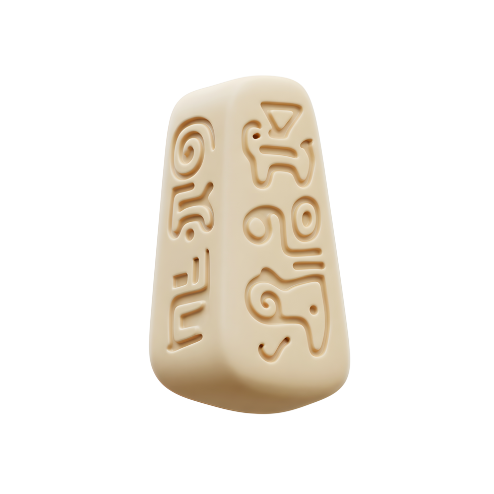 Beige Stone Tablet Ancient Symbols Carved Relief 3D Render png