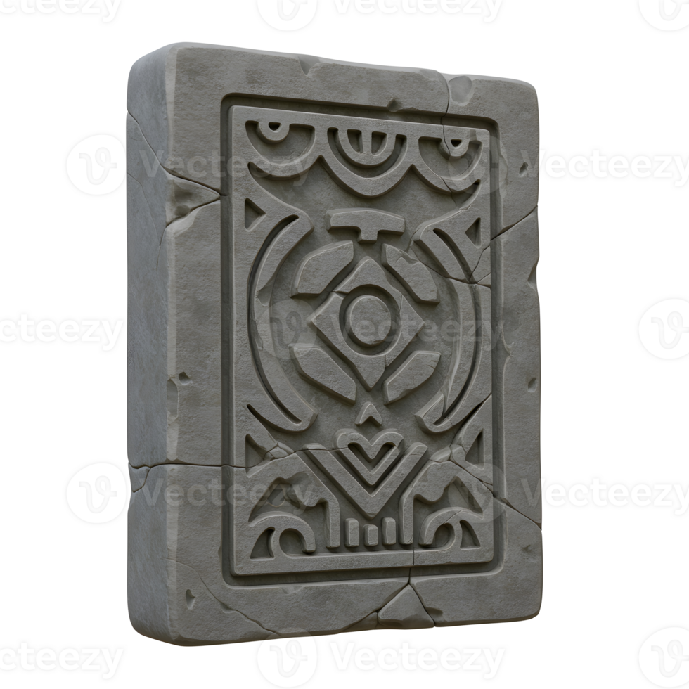 Gray Stone Tablet Ancient Tribal Carving Geometric Design Rustic Texture png
