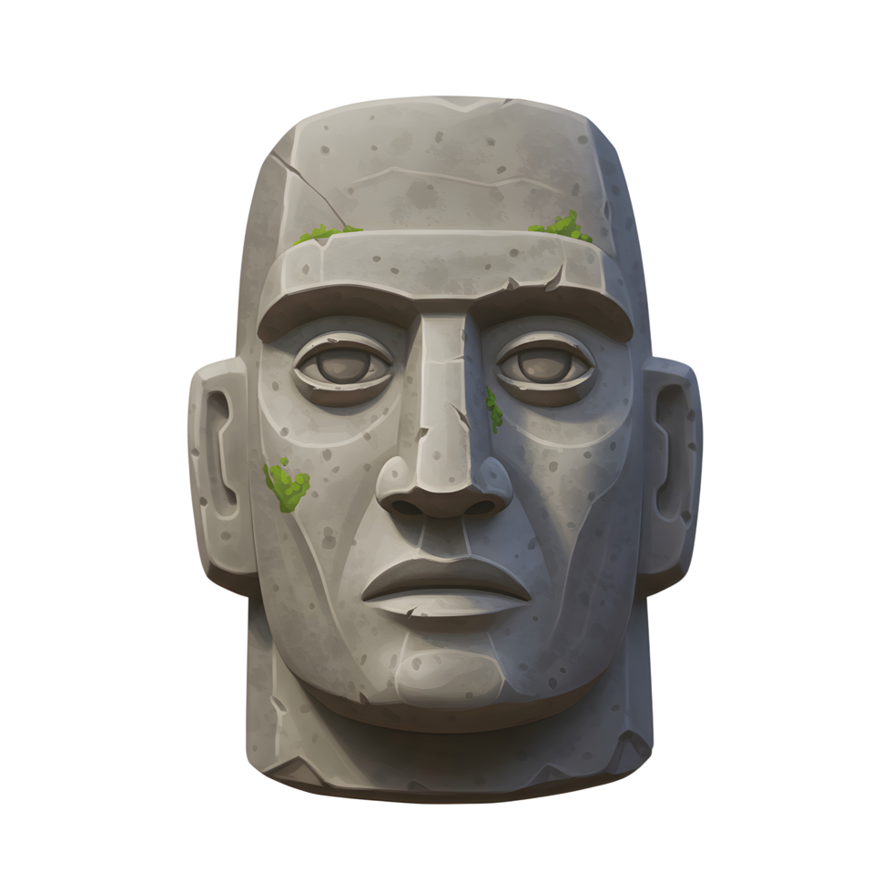 Stone Moai Head Digital Art Mossy Texture Serene Expression png
