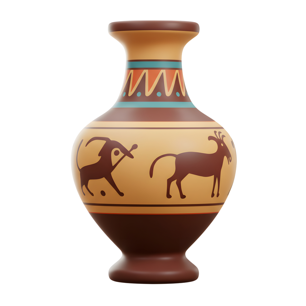 Ancient Greek Style Vase Brown Clay Decorated Animals png
