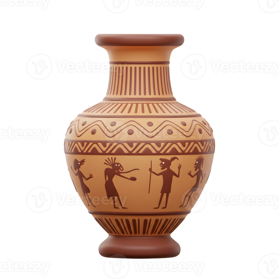Ancient Clay Vase Decorated With Figures Geometric Patterns png