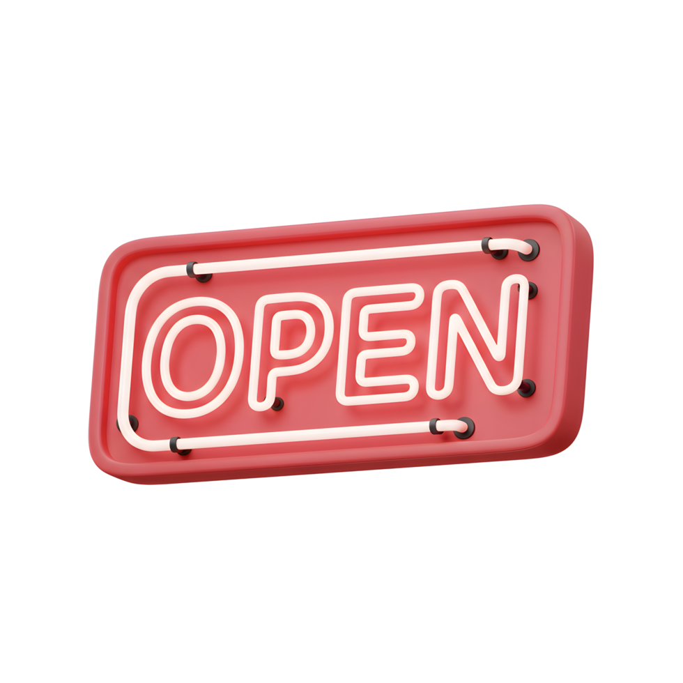 Red Neon Open Sign 3D Render Bright Light Commercial Design png