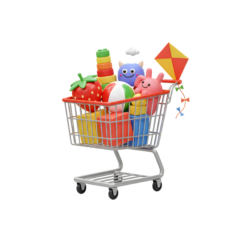 Colorful Toys Shopping Cart Playful 3D Render Fun Kids png