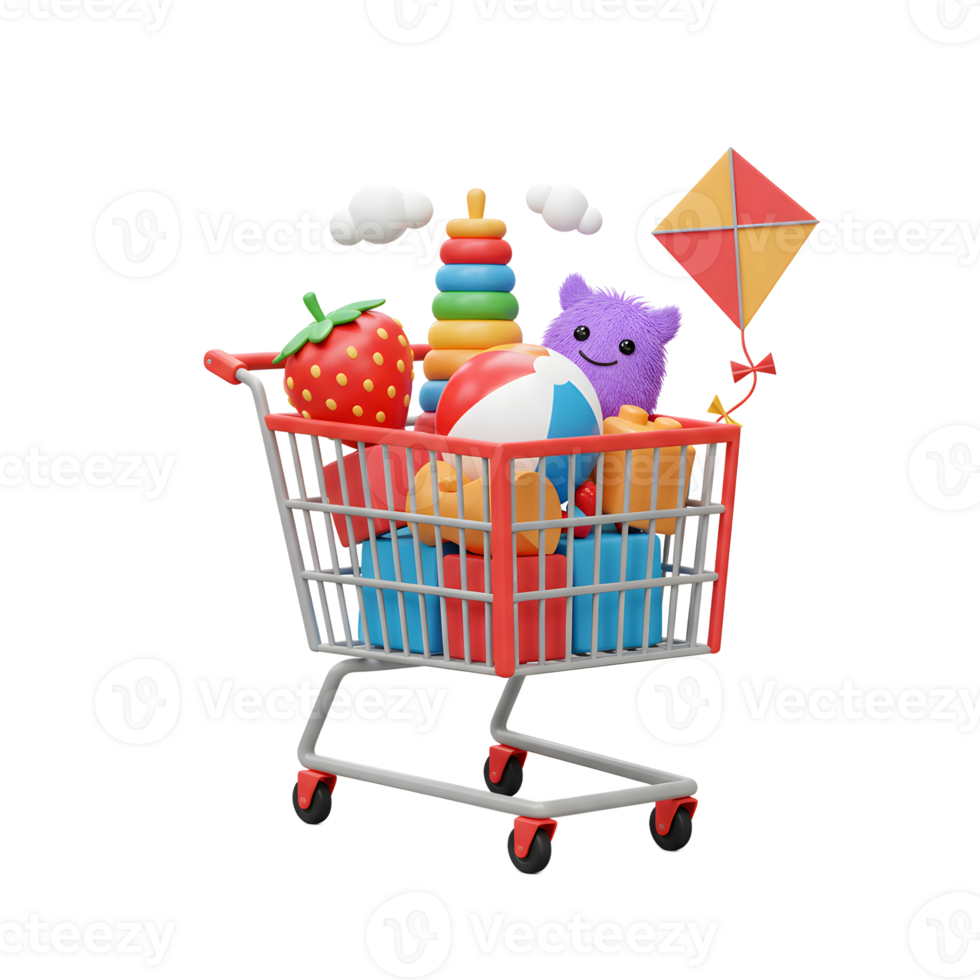 Colorful Toy Shopping Cart Filled With Playthings png