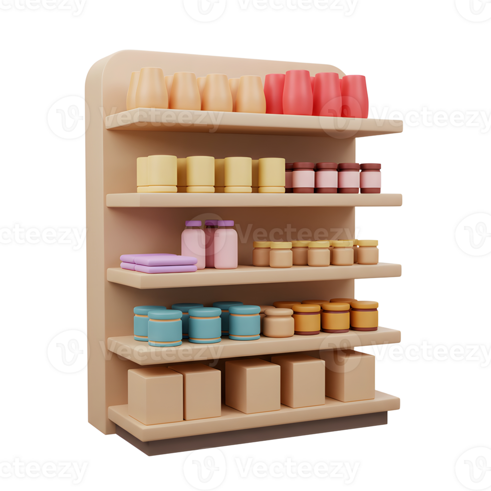Pastel Colored Goods Retail Shelf Display Simple 3D Render png