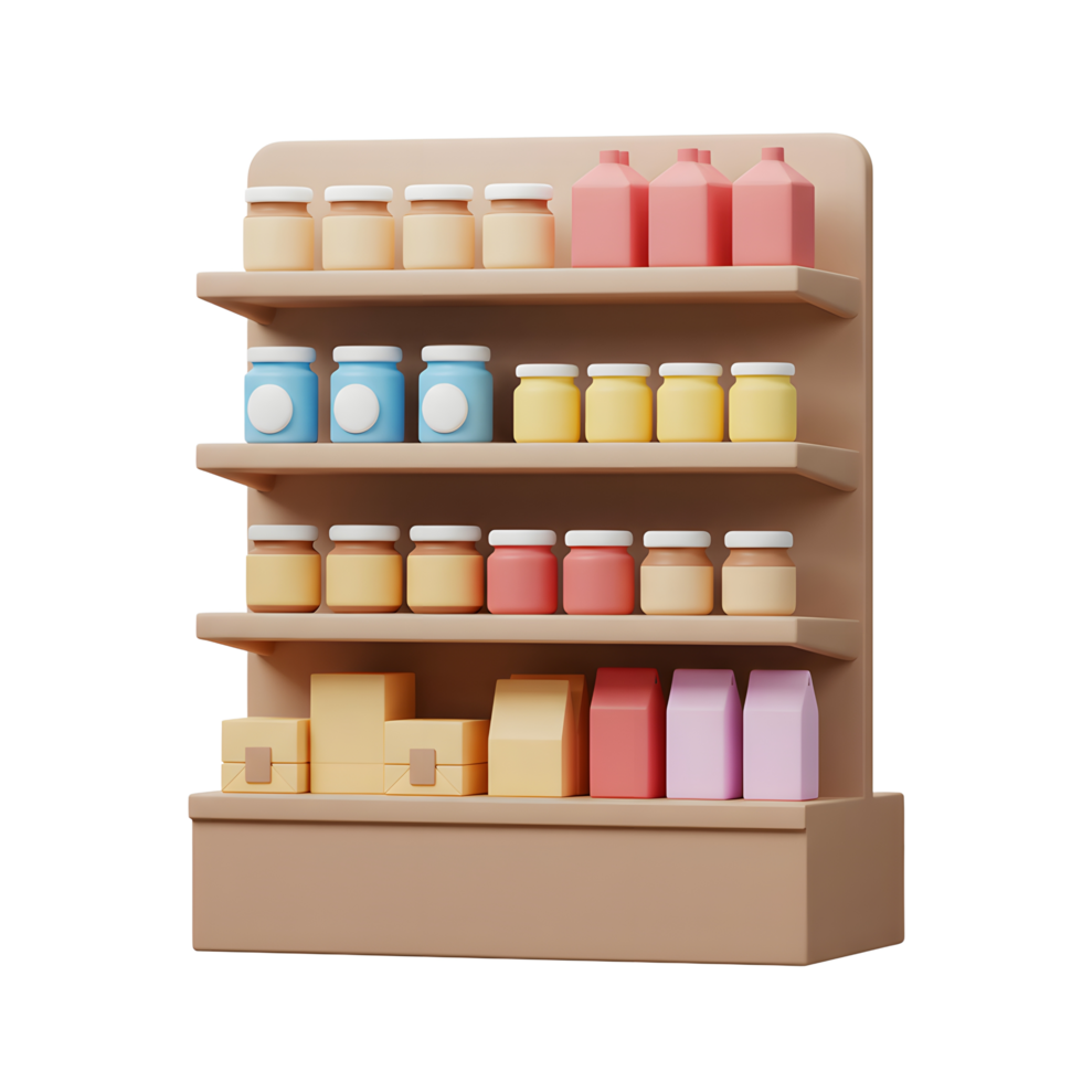 Pastel Colored Grocery Jars Bottles Boxes Retail Shelf Display png