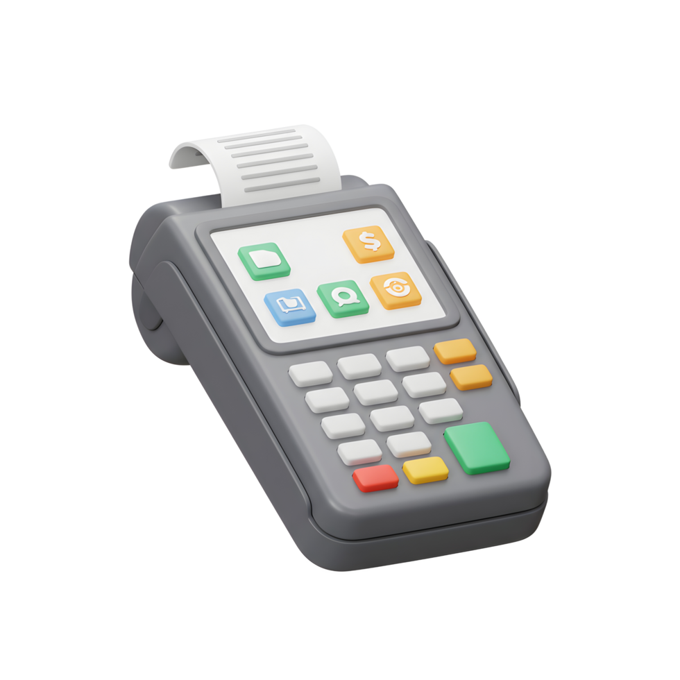 Modern Payment Terminal Device Colorful Buttons Digital Display png
