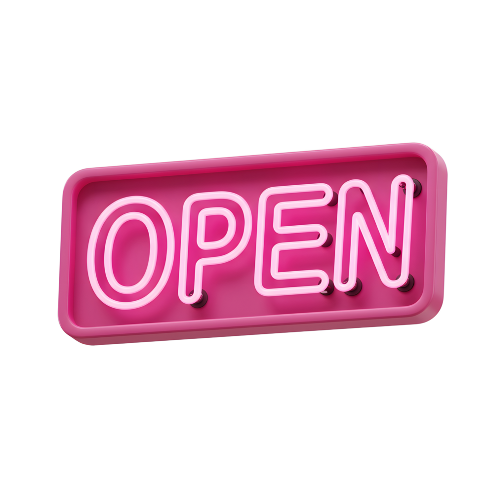 Pink Neon Open Sign Rectangular Frame Modern Style png