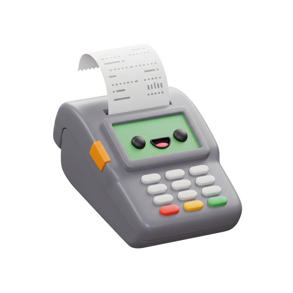 Happy Smiling Payment Terminal 3D Render Receipt Machine png