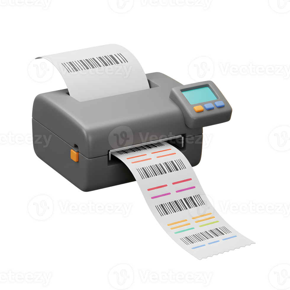 Modern Gray Label Printer Producing Colorful Barcoded Labels png