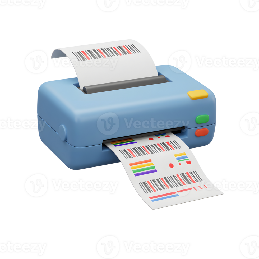 Compact Blue Label Printer Generating Colorful Barcode Labels png