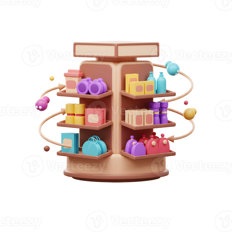 Colorful Rotating Retail Display Stand with Products png