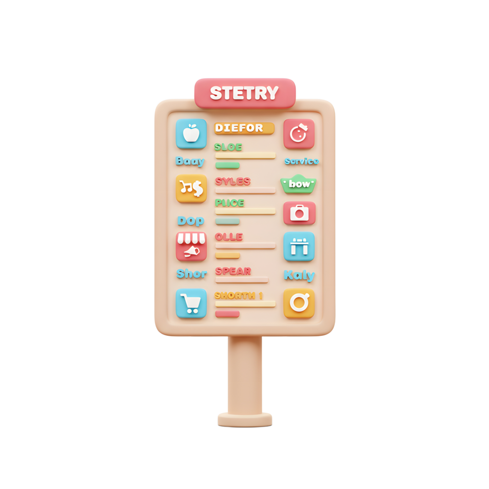 Pastel 3D App Menu Board Colorful Icons Simple Design png