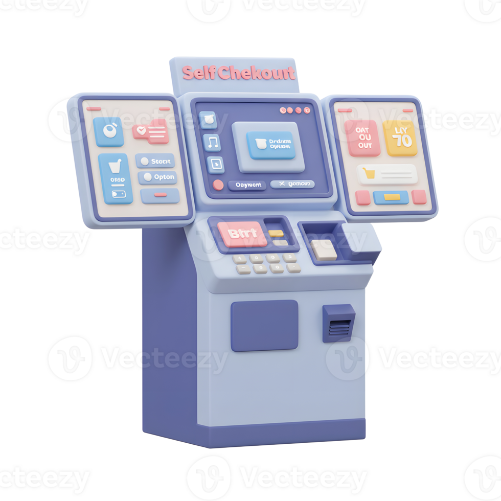 Modern Self Checkout Kiosk Pastel UI Design 3D Render png