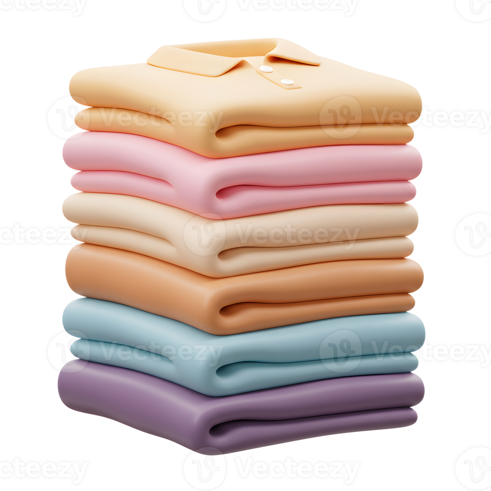 Neatly Stacked Pastel Polo Shirts Soft Fabric 3D Render png