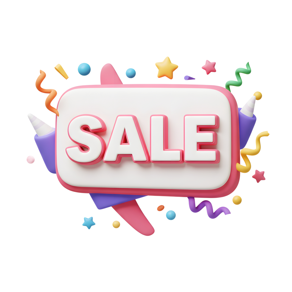 Pink Sale Banner 3D Render Colorful Festive Design png