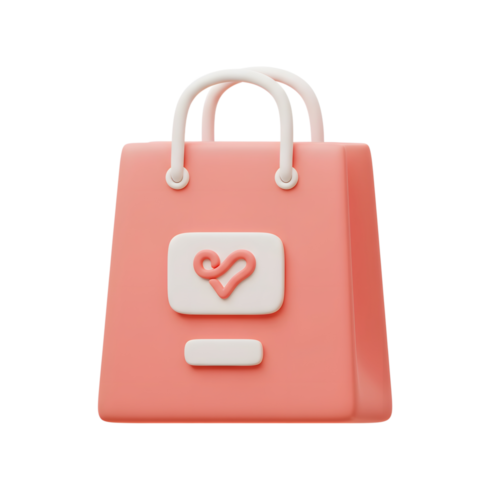 Pink Shopping Bag 3D Render Heart Logo Design png