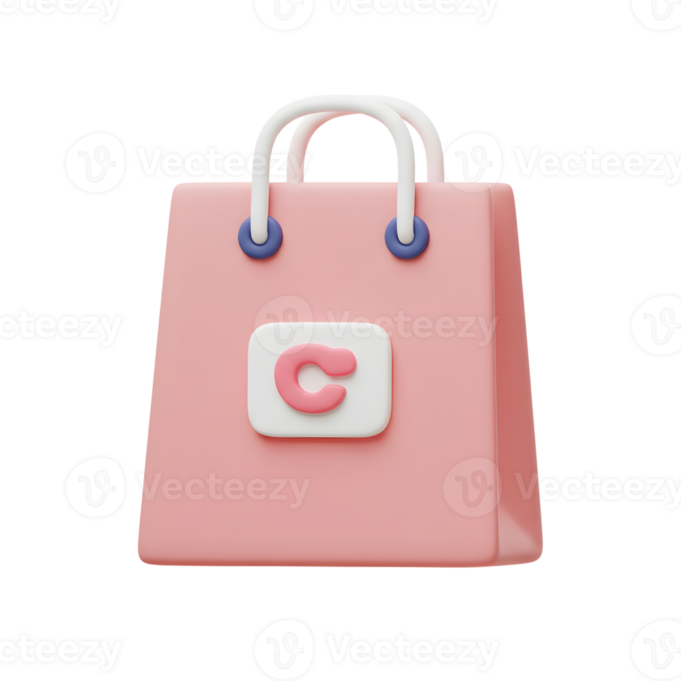 Pink Shopping Bag 3D Render Pastel Colors Simple Design png