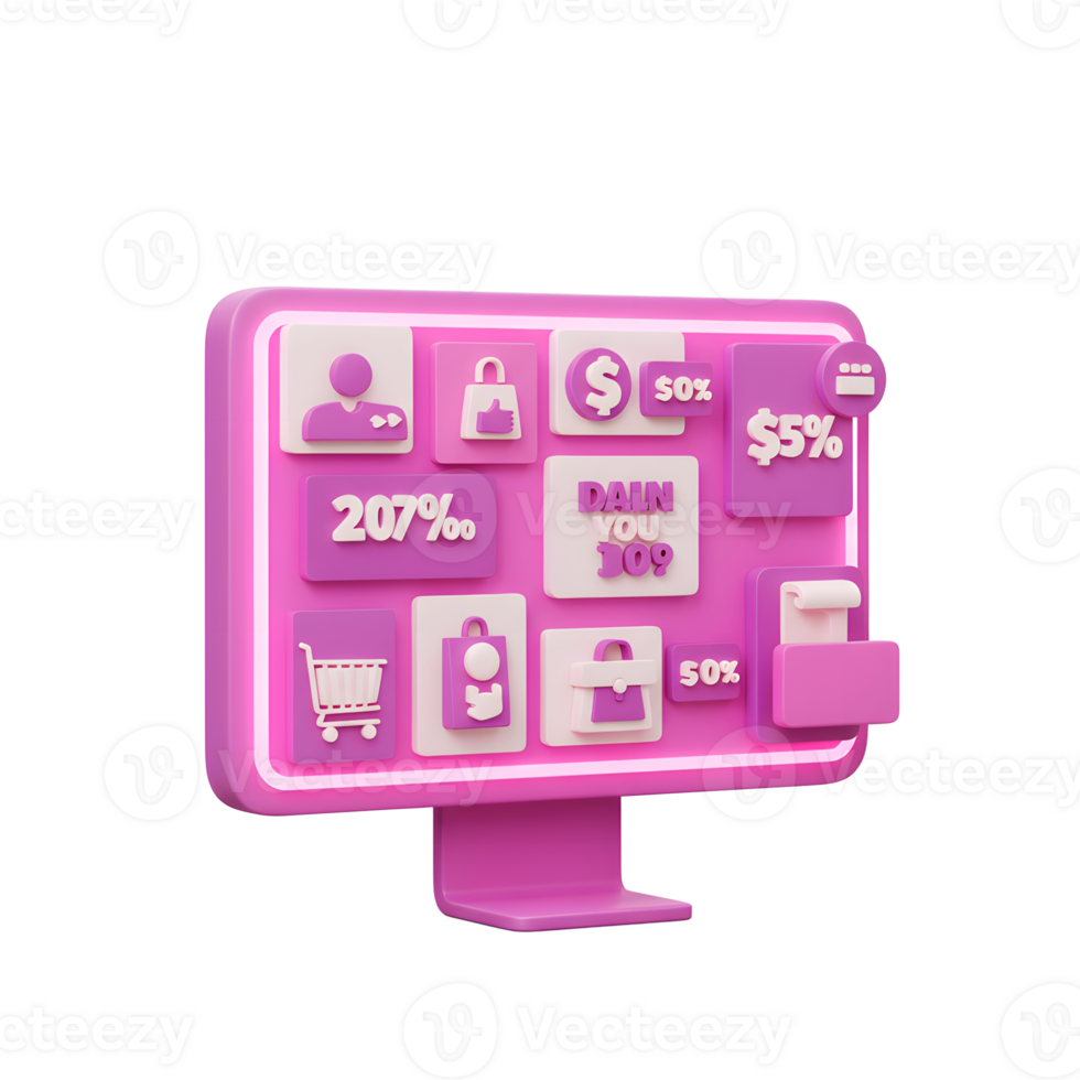 Pink E commerce Computer Screen Showing Discount Icons png