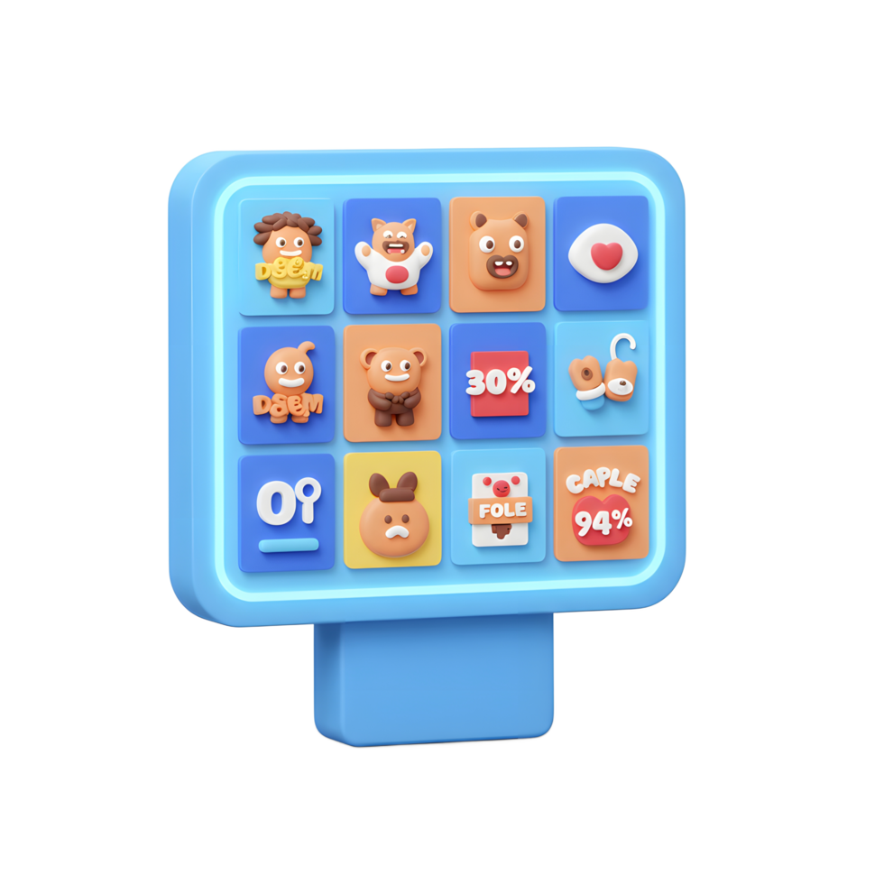 Cute Cartoon Animal Icons Digital Display Board Colorful 3D Style png