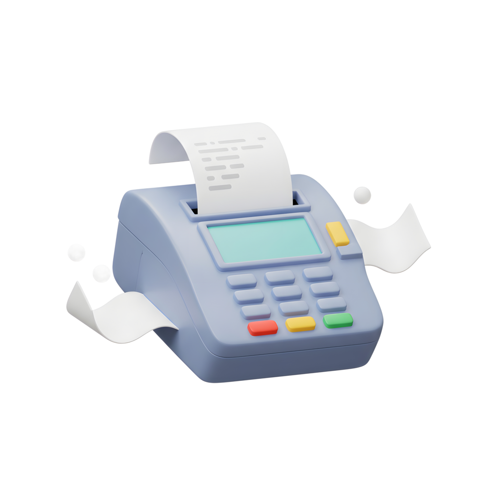 Modern Digital POS Terminal 3D Render Colorful Buttons Receipt png