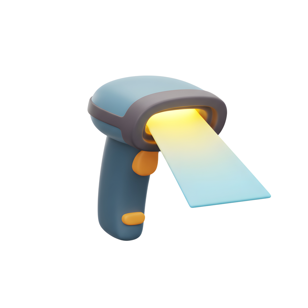 Modern Cartoon Barcode Scanner Glowing Light Blue Scan Retail Technology png