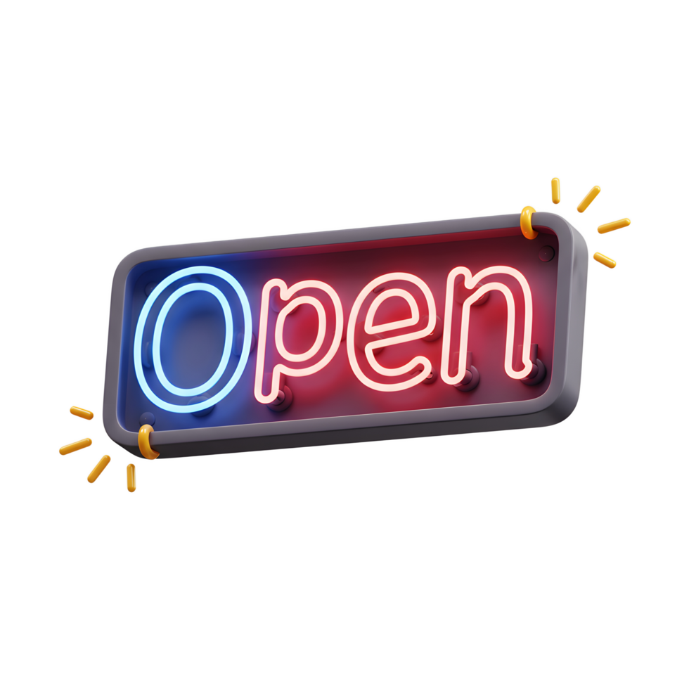 Neon Open Sign Red Blue Glow Modern Design png
