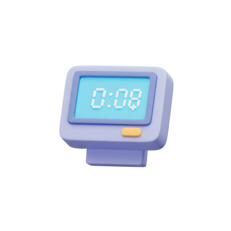 Digital Timer 3D Render Pastel Purple Blue Display png
