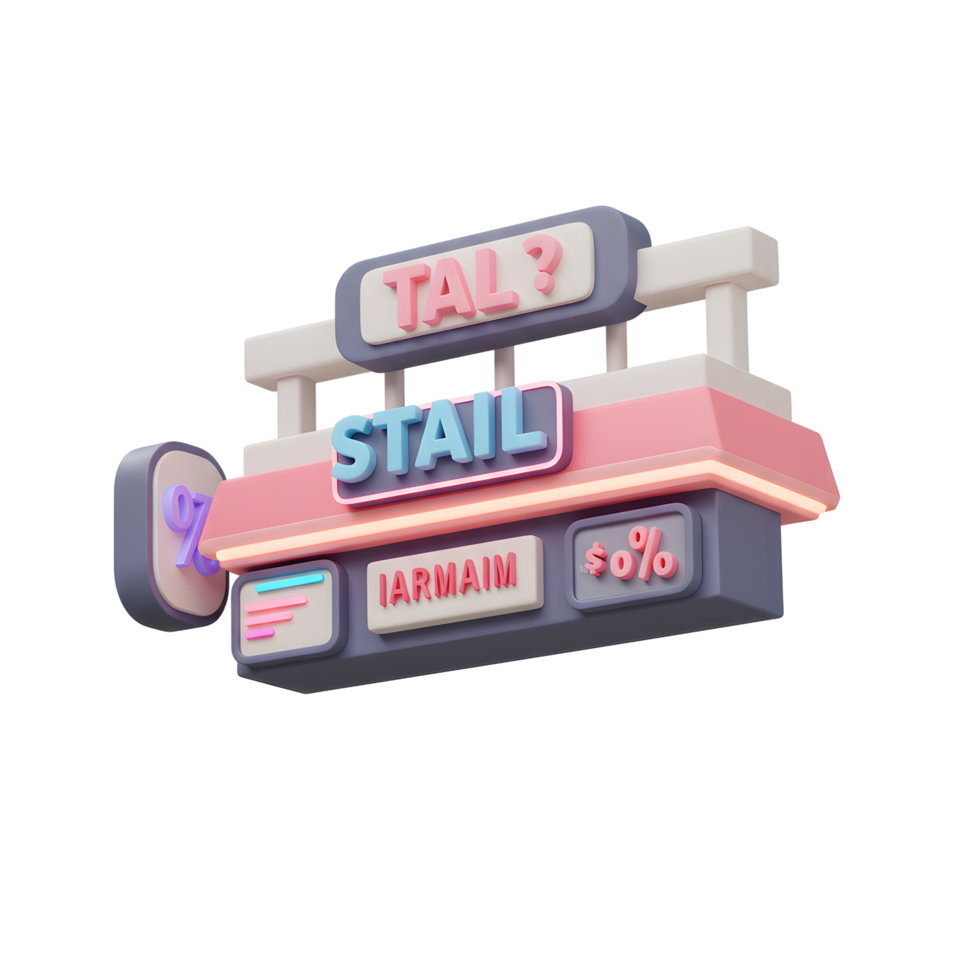 Pastel 3D Retail Stall Sign Neon Lights Background png
