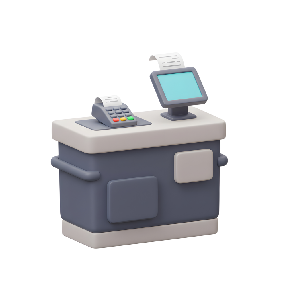 Modern Point Of Sale System 3D Render Gray Countertop png
