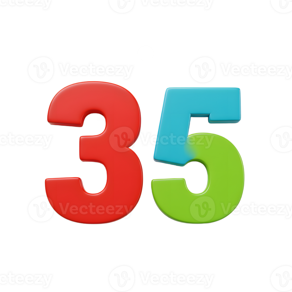 Colorful Number Thirty Five Tag Playful Design White Background png